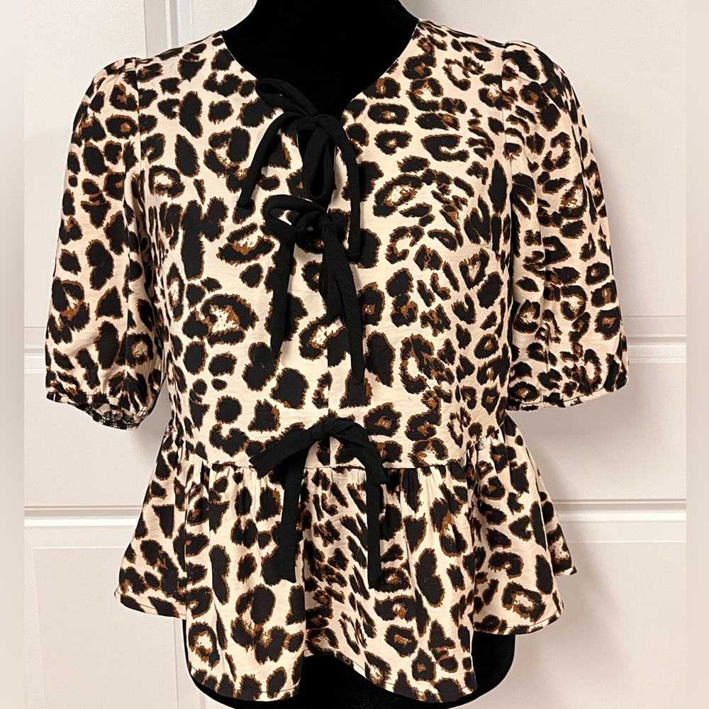Monteau Juniors Animal Print Tie Front Top